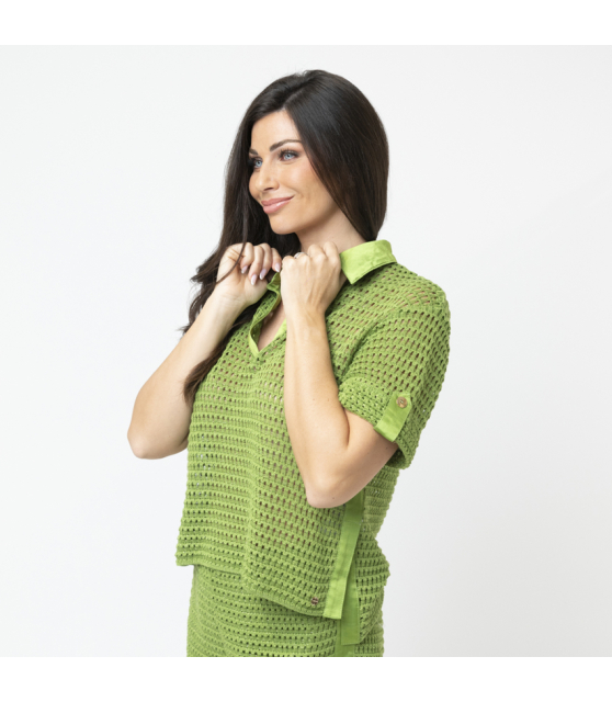 MARC CAIN - Top vert en maille ajourée