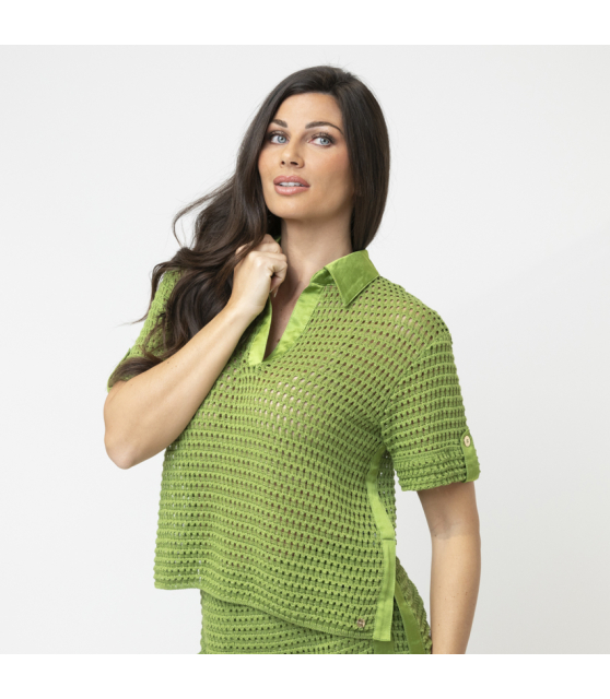 MARC CAIN - Top vert en maille ajourée