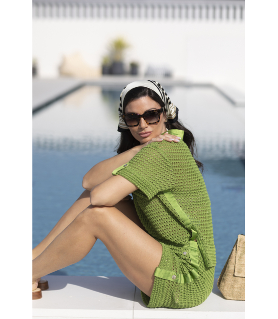 MARC CAIN - Top vert en maille ajourée