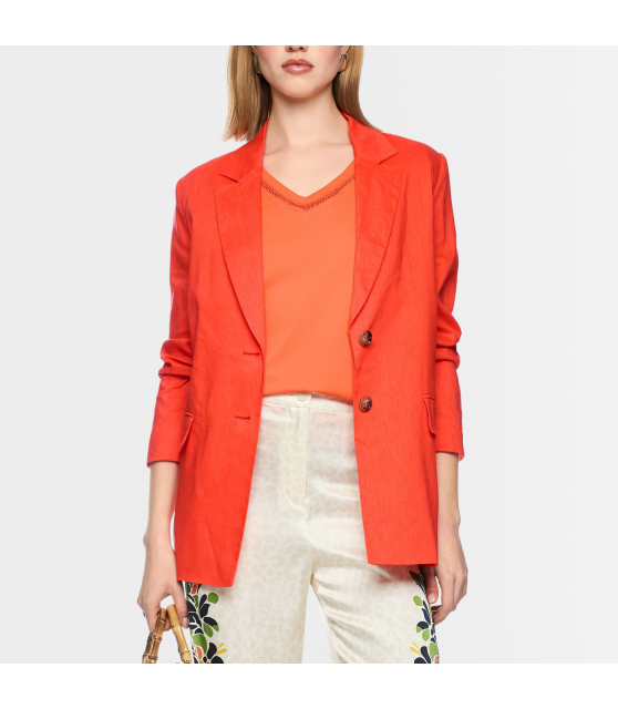 MARC CAIN - Blazer rouge long avec épaulettes