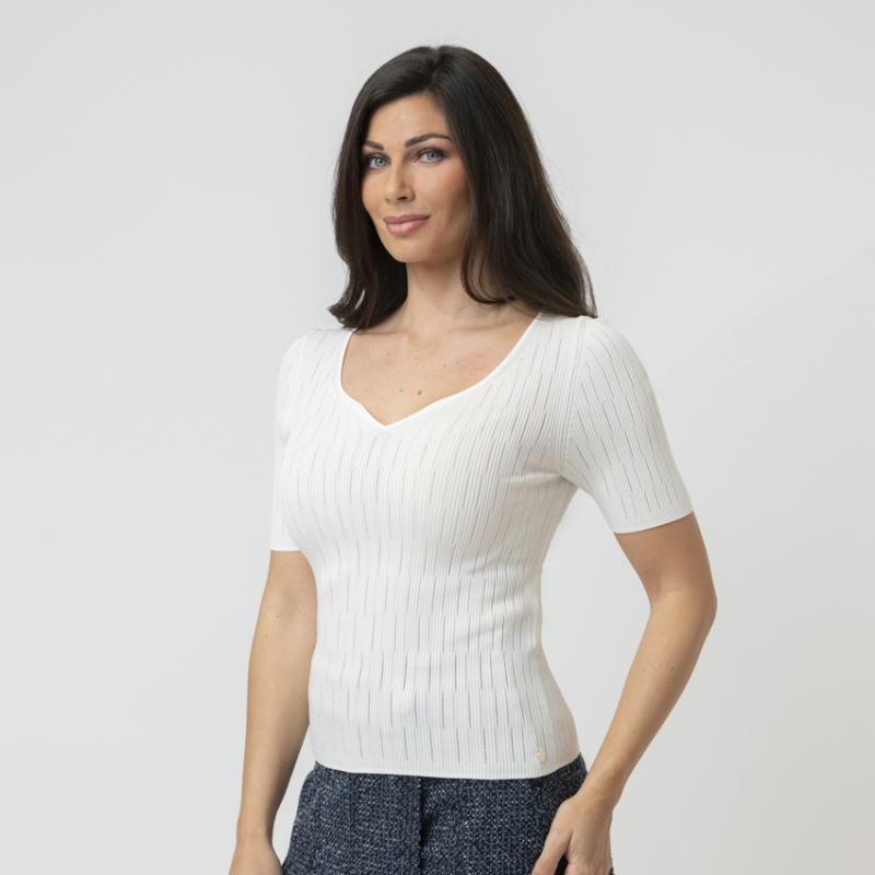 MARC CAIN - Top blanc cassé stretch 2