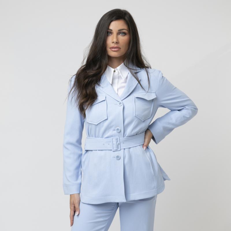 MARC CAIN - Veste caban bleu ciel ceinturée