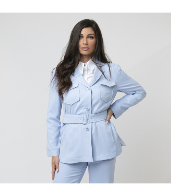 MARC CAIN - Veste caban bleu ciel ceinturée