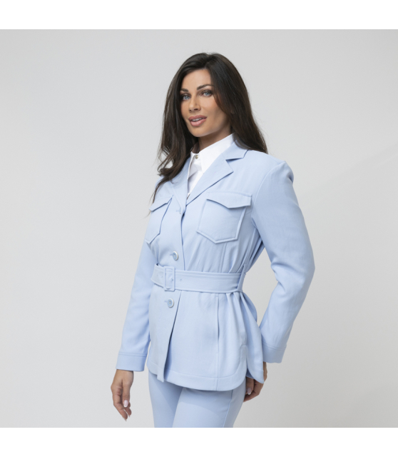 MARC CAIN - Veste caban bleu ciel ceinturée