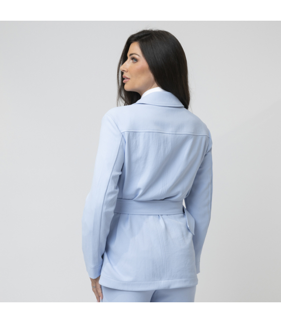 MARC CAIN - Veste caban bleu ciel ceinturée