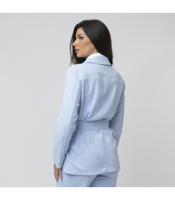 MARC CAIN - Veste caban bleu ciel ceinturée