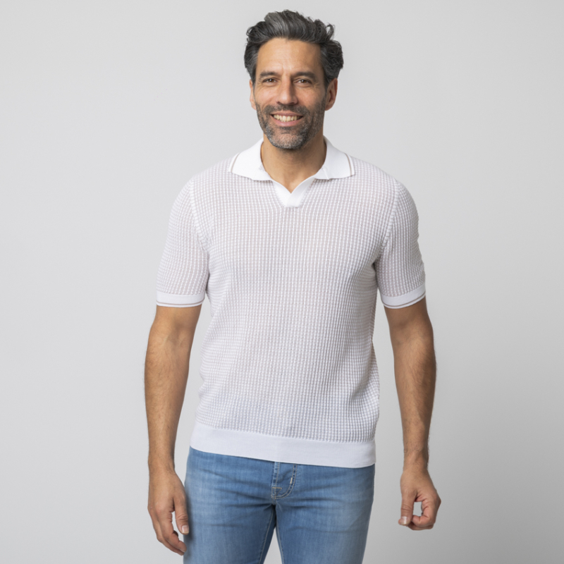 GRAN SASSO - Polo col skipper blanc texturé