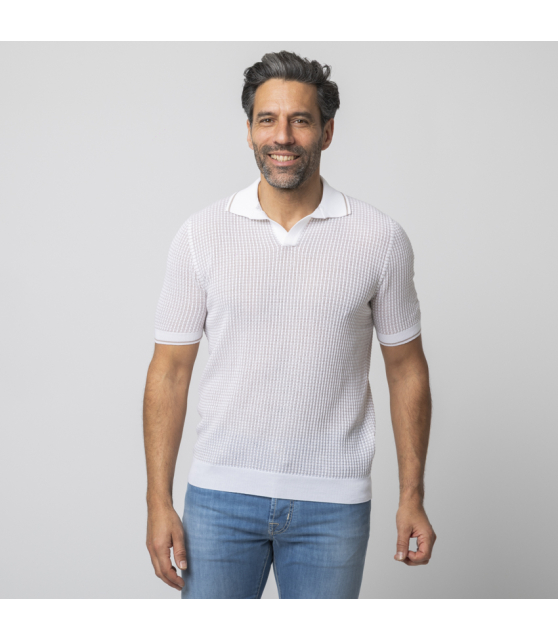 GRAN SASSO - Polo col skipper blanc texturé