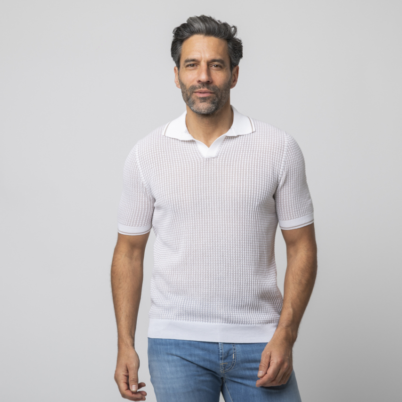 GRAN SASSO - Polo col skipper blanc texturé 2