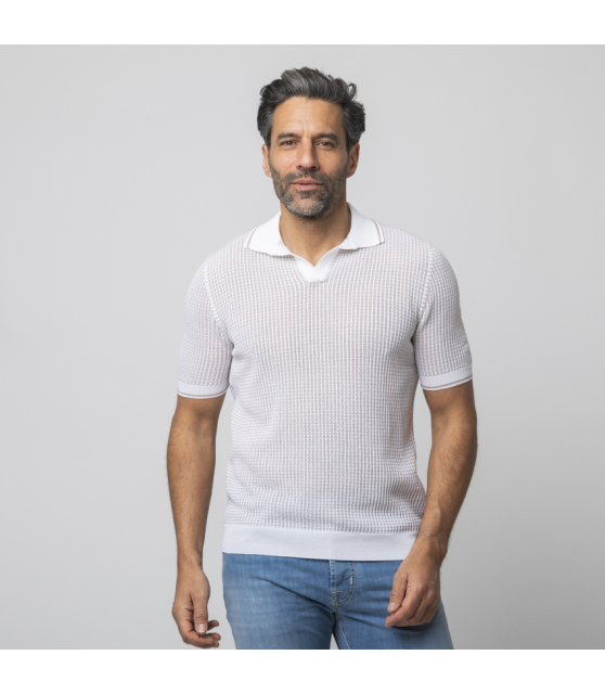 GRAN SASSO - Polo col skipper blanc texturé
