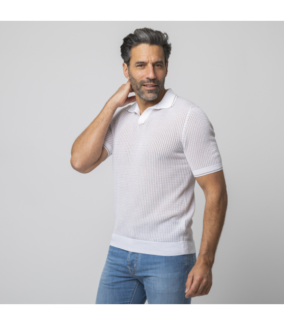 GRAN SASSO - Polo col skipper blanc texturé