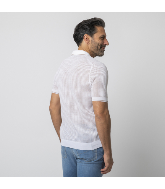 GRAN SASSO - Polo col skipper blanc texturé