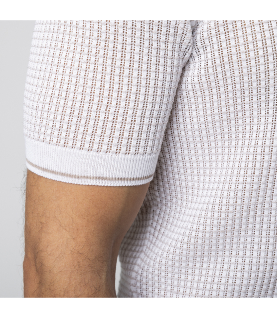 GRAN SASSO - Polo col skipper blanc texturé