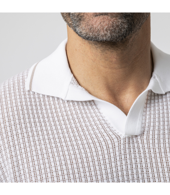 GRAN SASSO - Polo col skipper blanc texturé