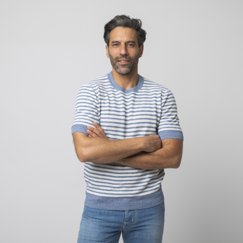 GRAN SASSO - T-shirt en maille à rayures bleues et blanches