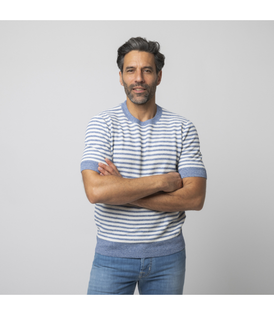 GRAN SASSO - T-shirt en maille à rayures bleues et blanches