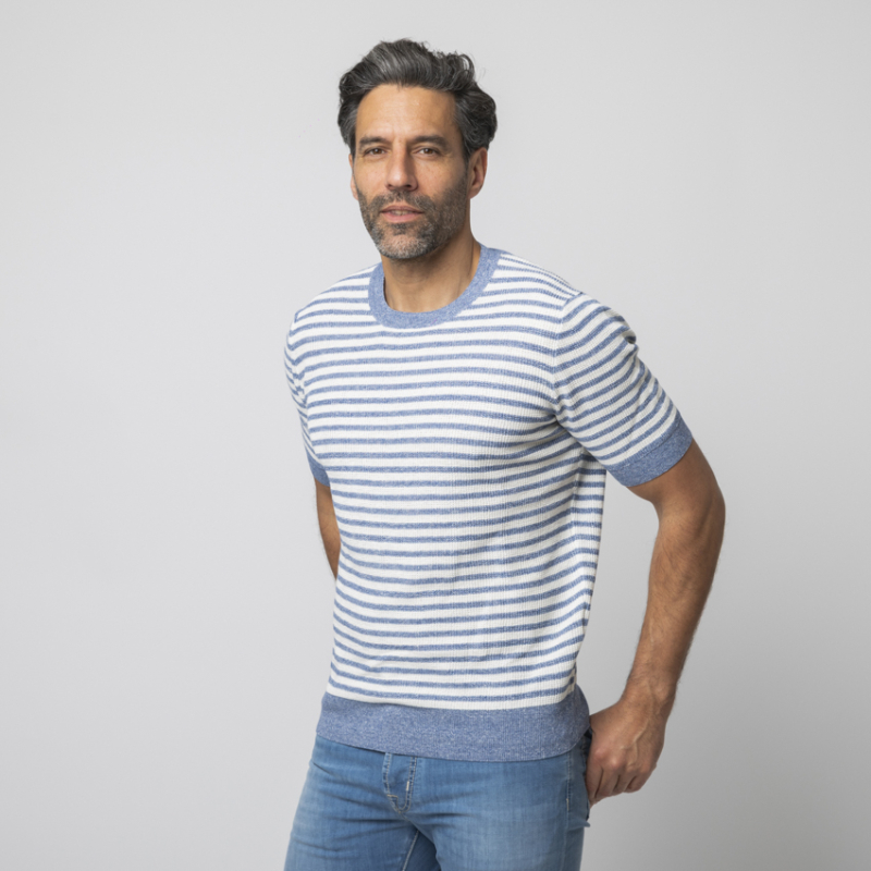 GRAN SASSO - T-shirt en maille à rayures bleues et blanches 2
