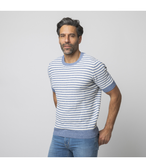 GRAN SASSO - T-shirt en maille à rayures bleues et blanches