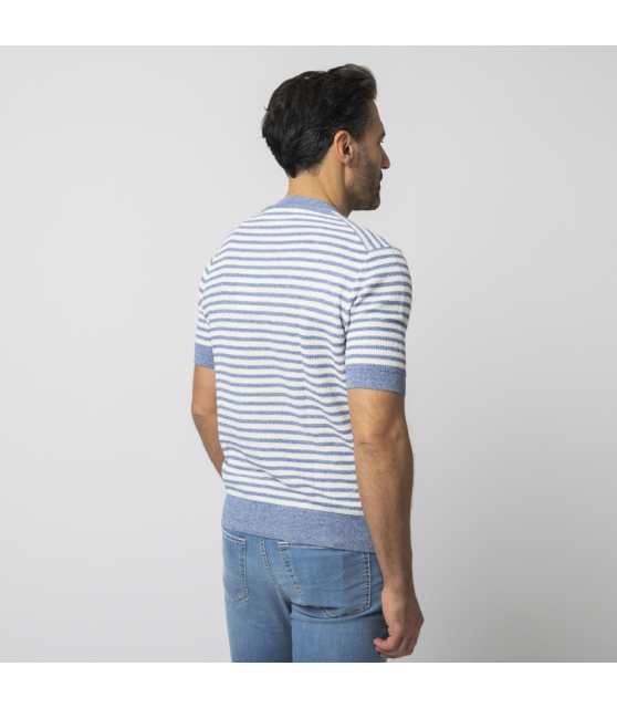 GRAN SASSO - T-shirt en maille à rayures bleues et blanches