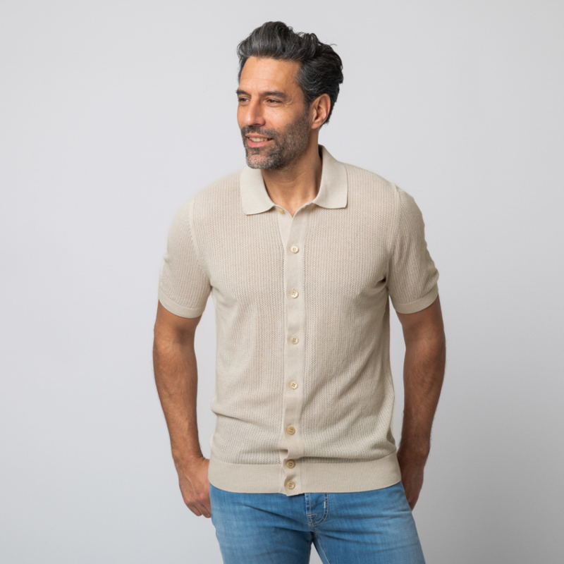 GRAN SASSO - Chemise beige manches courtes texturée