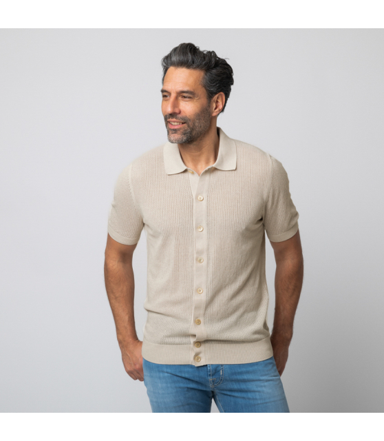 GRAN SASSO - Chemise beige manches courtes texturée