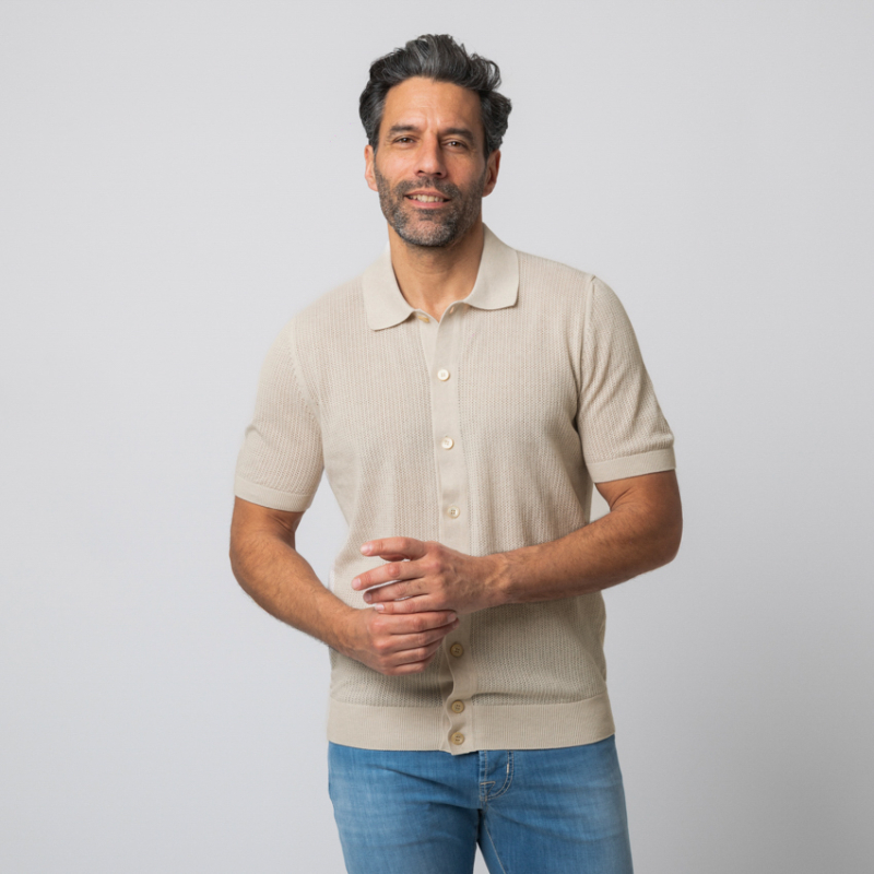 GRAN SASSO - Chemise beige manches courtes texturée 2