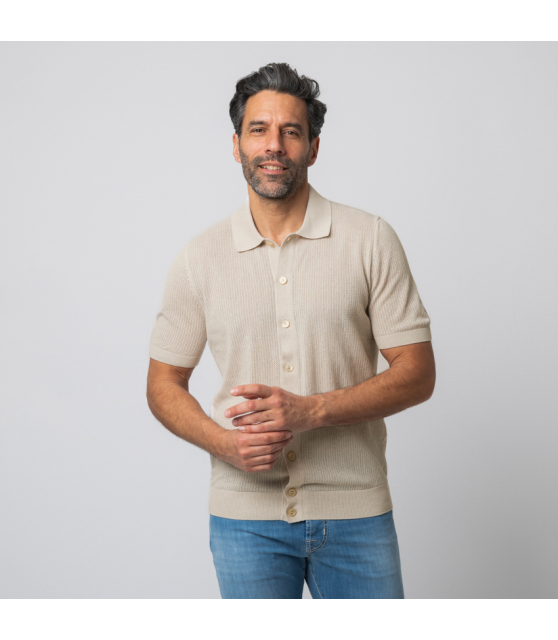 GRAN SASSO - Chemise beige manches courtes texturée
