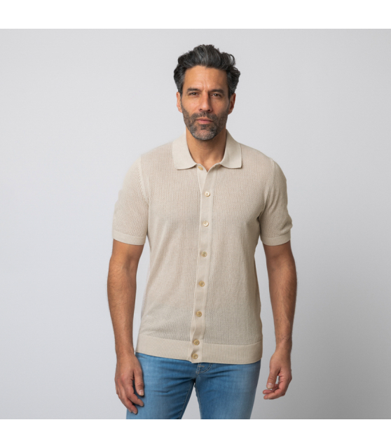 GRAN SASSO - Chemise beige manches courtes texturée