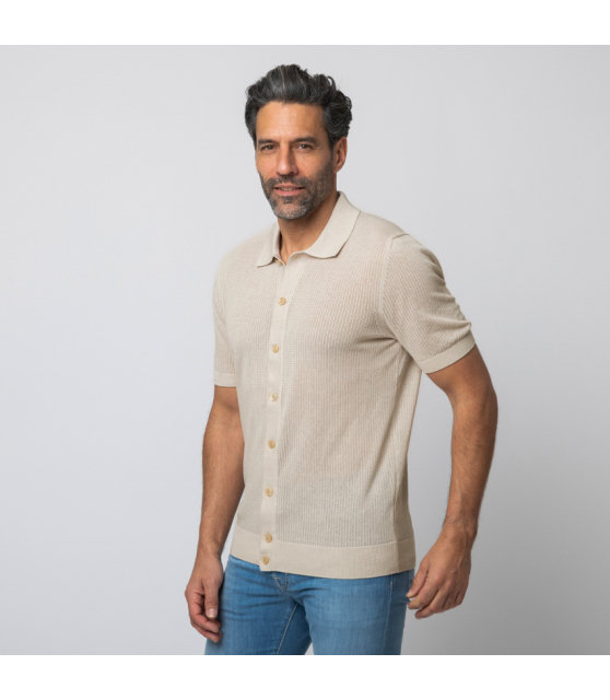 GRAN SASSO - Chemise beige manches courtes texturée
