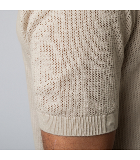 GRAN SASSO - Chemise beige manches courtes texturée