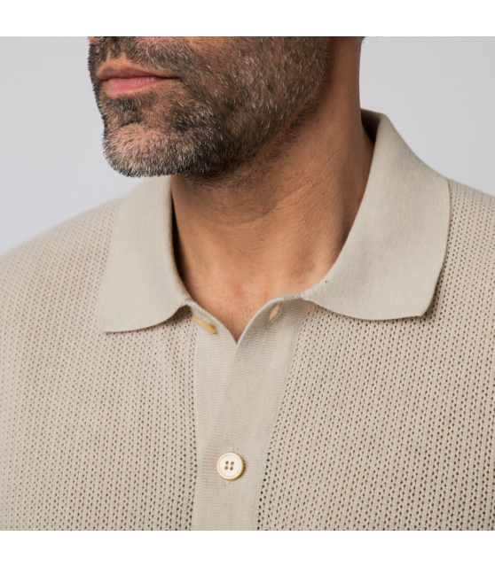 GRAN SASSO - Chemise beige manches courtes texturée