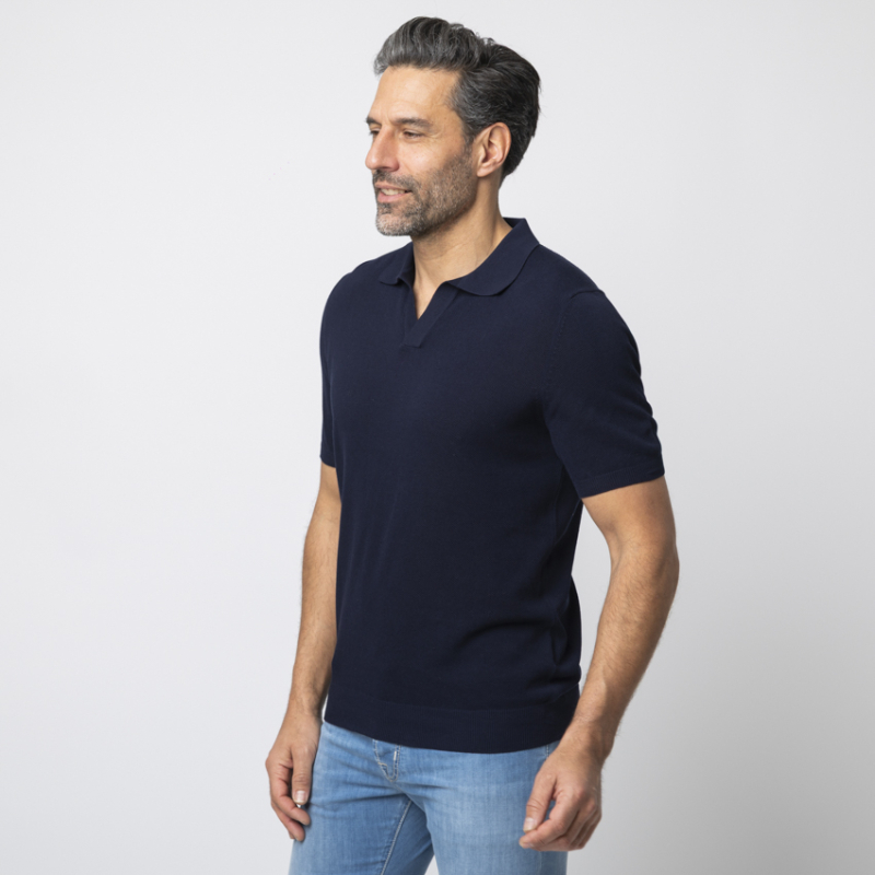 GRAN SASSO - Polo bleu marine col skipper en coton piqué 2