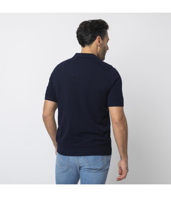 GRAN SASSO - Polo bleu marine col skipper en coton piqué