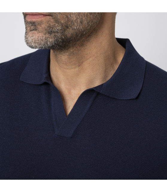 GRAN SASSO - Polo bleu marine col skipper en coton piqué