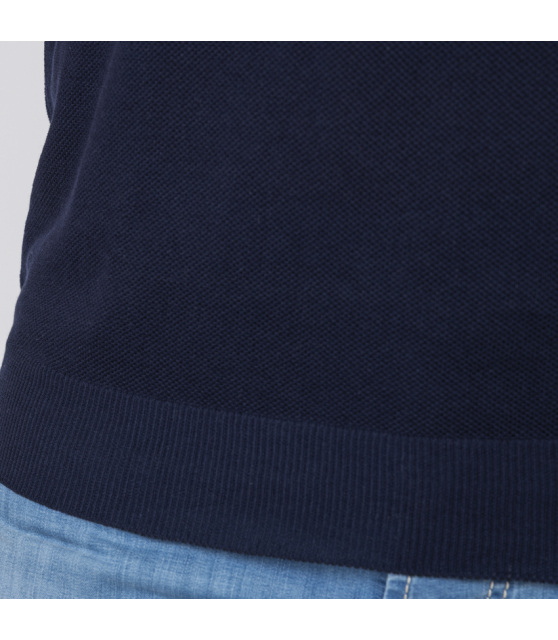 GRAN SASSO - Polo bleu marine col skipper en coton piqué