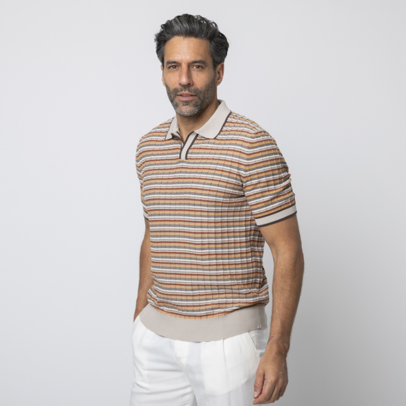 GRAN SASSO - Polo orange et beige col skipper 2