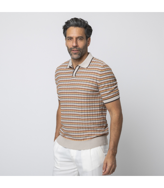 GRAN SASSO - Polo orange et beige col skipper