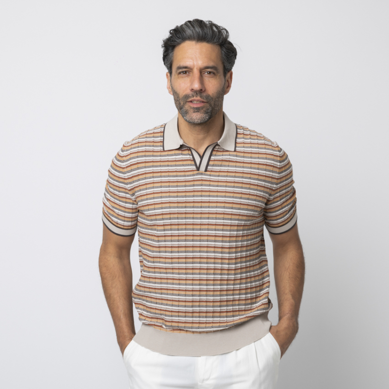 GRAN SASSO - Polo orange et beige col skipper