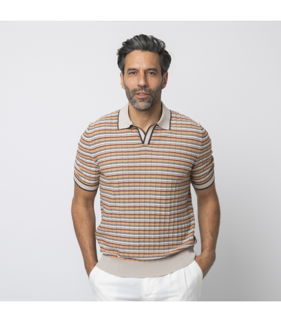 GRAN SASSO - Polo orange et beige col skipper