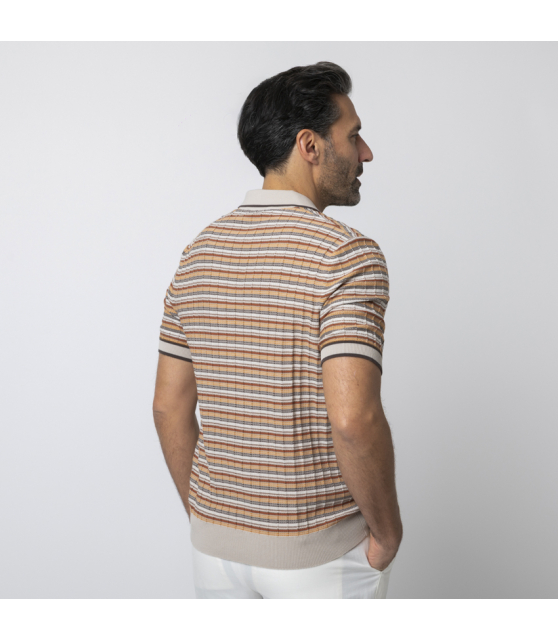 GRAN SASSO - Polo orange et beige col skipper