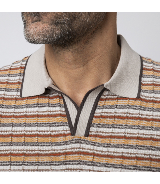 GRAN SASSO - Polo orange et beige col skipper