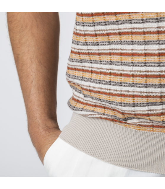 GRAN SASSO - Polo orange et beige col skipper