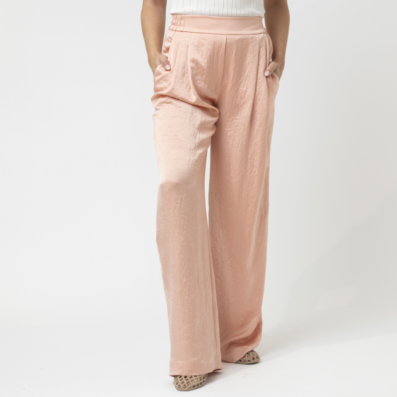 MARC CAIN - Pantalon rose en satin martelé