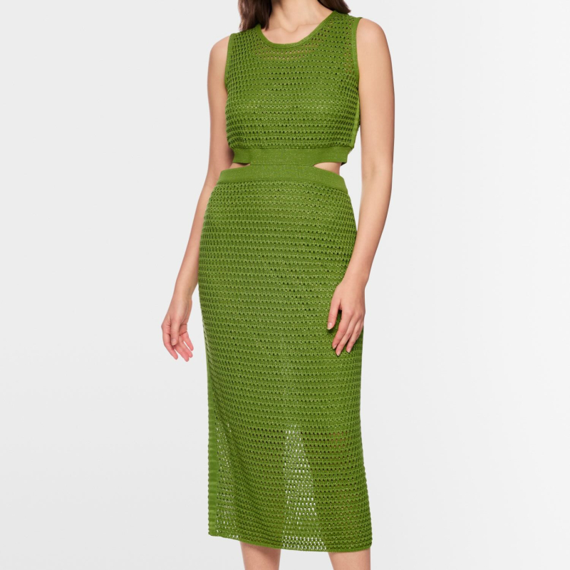 MARC CAIN - Robe verte moulante en maille ajourée