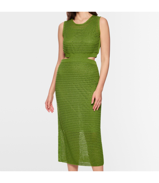 MARC CAIN - Robe verte moulante en maille ajourée