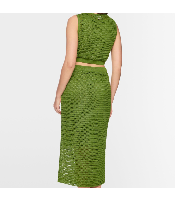 MARC CAIN - Robe verte moulante en maille ajourée