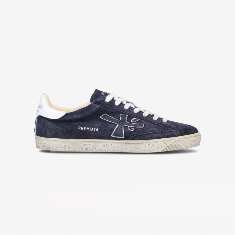 PREMIATA - Sneakers STEVEN bleu marine cuir velours