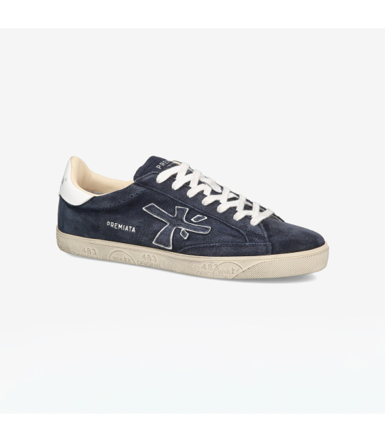 PREMIATA - Sneakers STEVEN bleu marine cuir velours