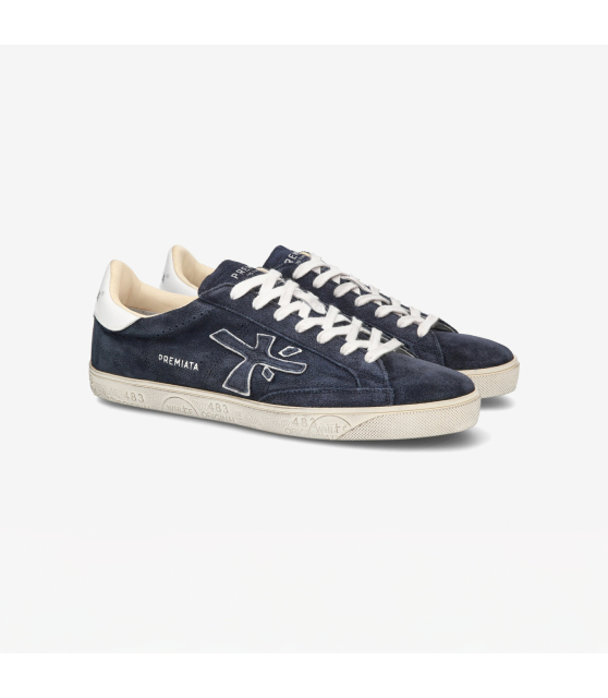 PREMIATA - Sneakers STEVEN bleu marine cuir velours