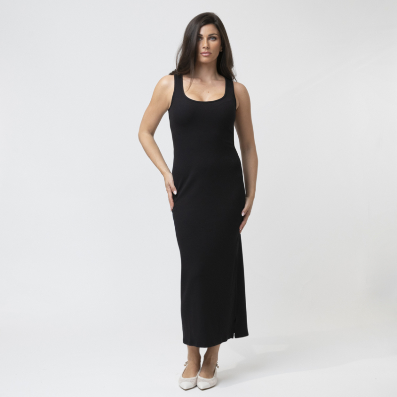 DUNCAN - Robe noire moulante fendue